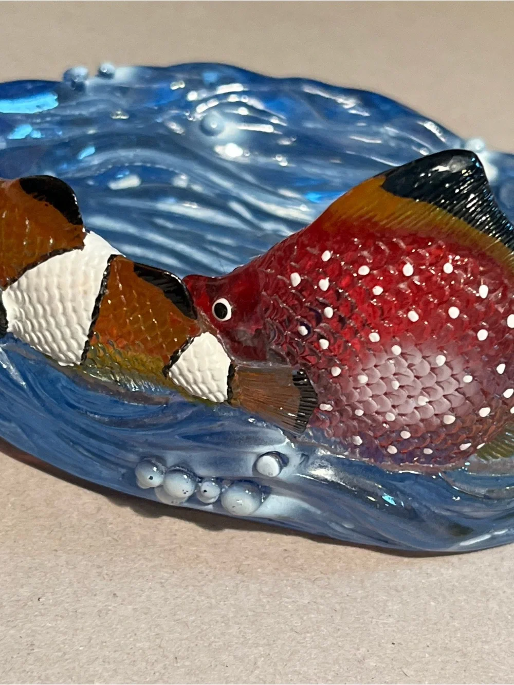 Vtg 3D Acrylic Ocean Sea Life Coral Reef Tropical Fish Waves Soap/Trinket Dish